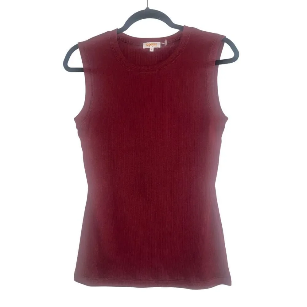 ✨GOLDIE LEWINTER RIBBED SLEEVELESS BURGUNDY SZ SMALL TEE✨